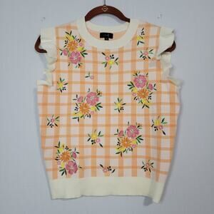 Ontwelfth floral embroidered beaded cap sleeve sweater vest top sz L multicolor